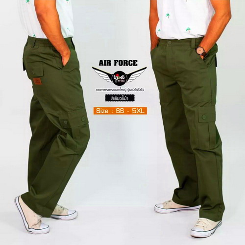 Air Force, กางเกง ทรงกระบอก, 6 กระเป๋า, สีเขียวขี้ม้า